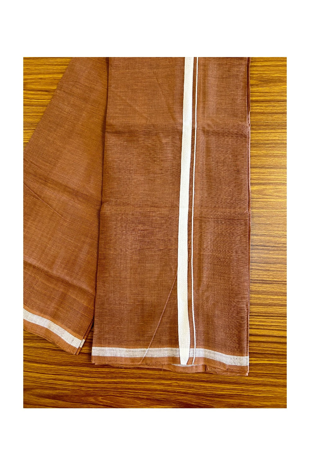 KaithariKada 100% Pure Cotton - HANDLOOM Single Mundu/Dhoti  KAVI Dark Brown COLOUR BODY & White 2.5cm Kara- 1KK449VIN