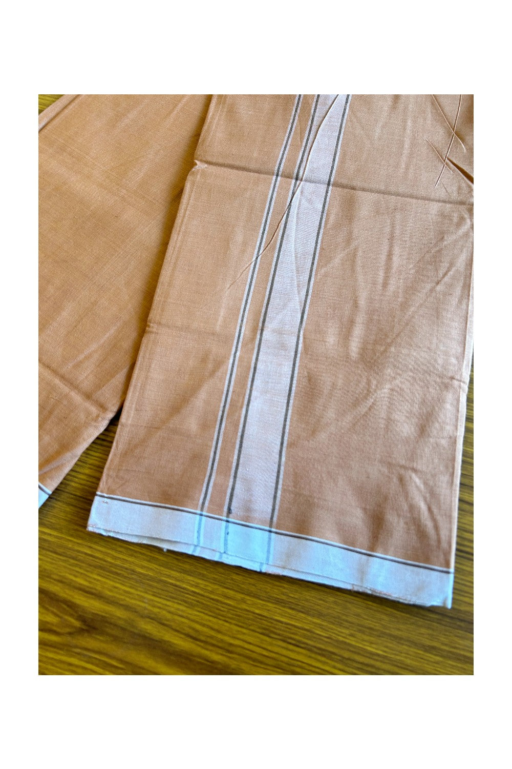 16% DISCOUNT ! KaithariKada Kalamachal 100% Pure Cotton - (80X80) Twisted Thread Handloom Single Mundu/Dhoti - KAVI  BODY & WHITE STRIPES 2 inch Kara- 1KK479KAL