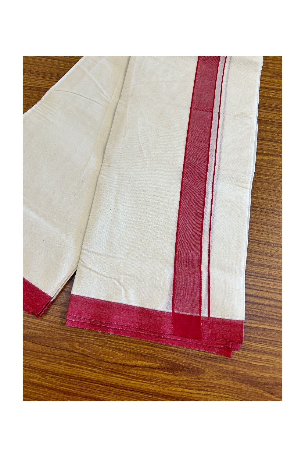 10% Discount KaithariKada Balaramapuram 100% Cotton Double Off white Mundu/Dhoti-100x100 2  inch  Red Kara - 1KK500KK