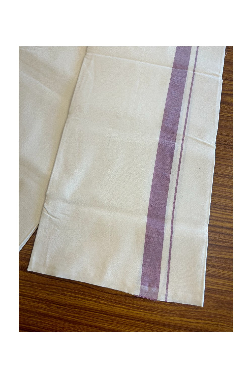 14% DISCOUNT ! KaithariKada Balaramapuram 100% COTTON SINGLE OFF WHITE Mundu/Dhoti-Twisted 100s Thread- 1.5 inch Purple Kara- 1KK5012ASH