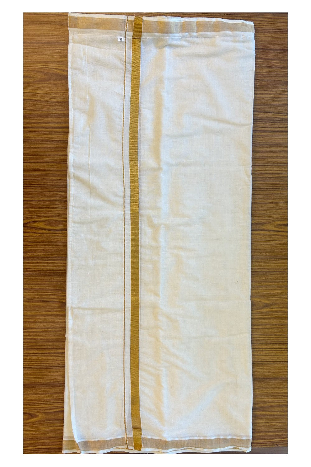 KaithariKada Balaramapuram 100% Pure Cotton SINGLE Off white VELCRO Mundu/Dhoti  - 1.5inch Gold Kasavu kara - 1KK5016KK