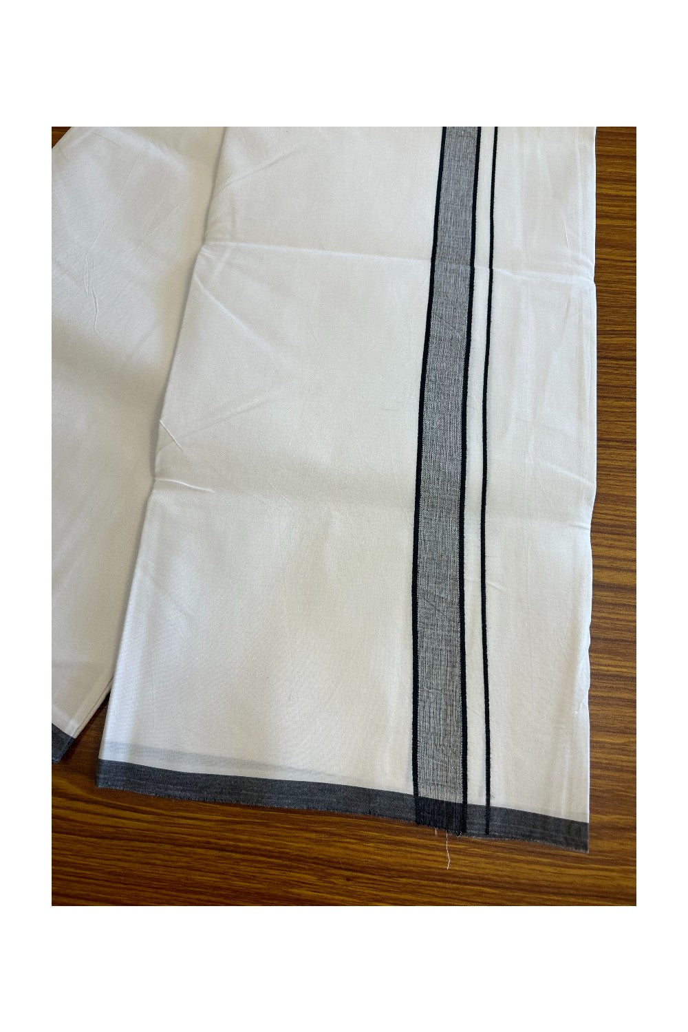 17% DISCOUNT! KaithariKada Balaramapuram 100% Cotton Pure WHITE Single Mundu/Dhoti-100s 1.25 inch BLACK Shaded kara- 1KK5043ASH