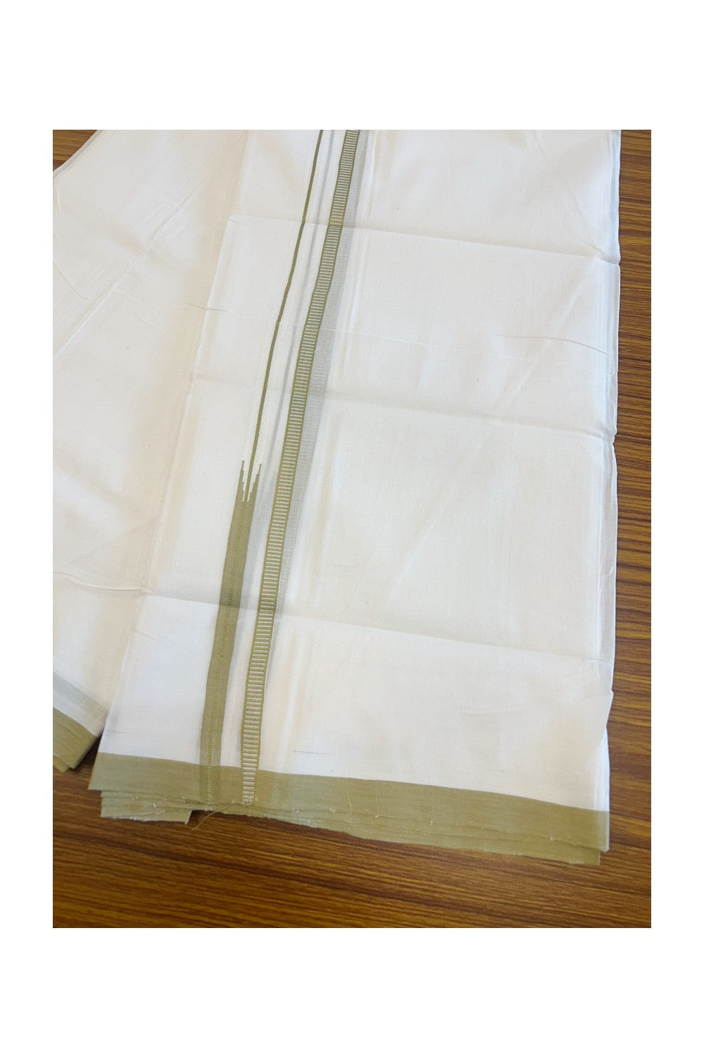 24% Disocunt! NEW PURE WHITE HANDLOOM UNAKKUPAAV Balaramapuram - 100% Cotton Double Pure White - Mundu/Dhoti - 100x100 0.5 inch Light Green Chutty Kara 3.68 mtrs - 1KK5048REA