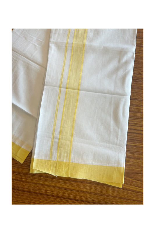 20% Discount !! Kaitharikada Balaramapuram 100% Cotton Pure WHITE Double Mundu/Dothi-100x80  2 Inch Yellow shaded kara - 1KK5085VIN