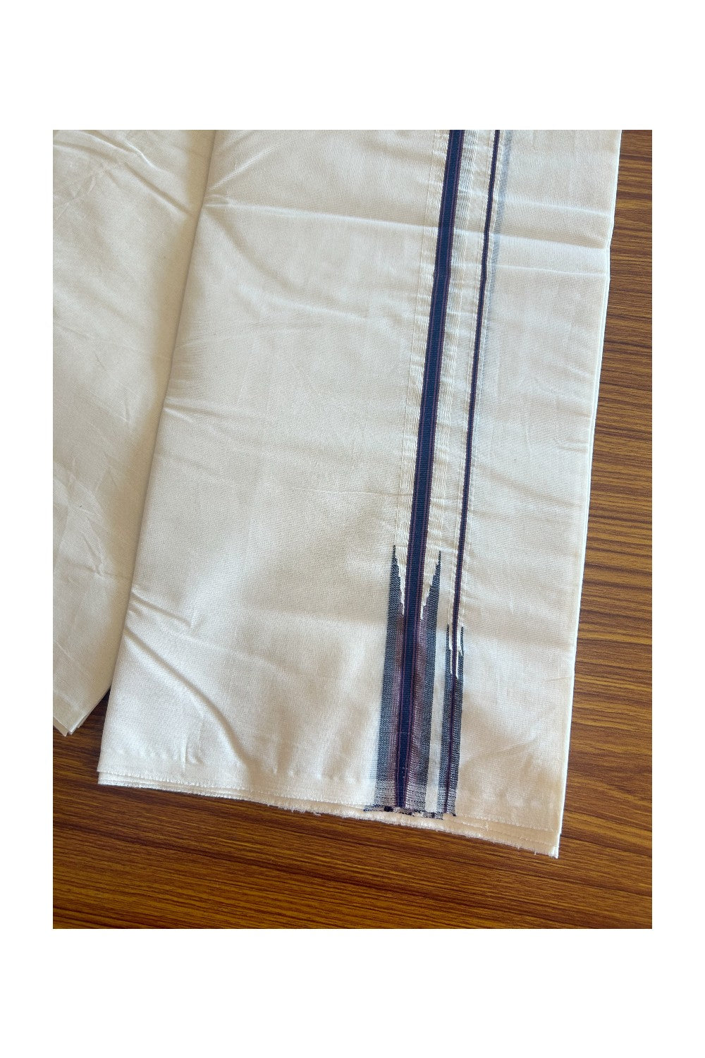 SHORT DHOTI SPECIAL! Kaitharikada.com - 19% Discount! Balaramapuram Double Off white - (Unbleached) Mundu/Dhoti - 100X100 - 1 inch Kara & 46 inches Height  Puliyilakkara Blue & Purple Double Chutty Kara - 1KK5093ASH