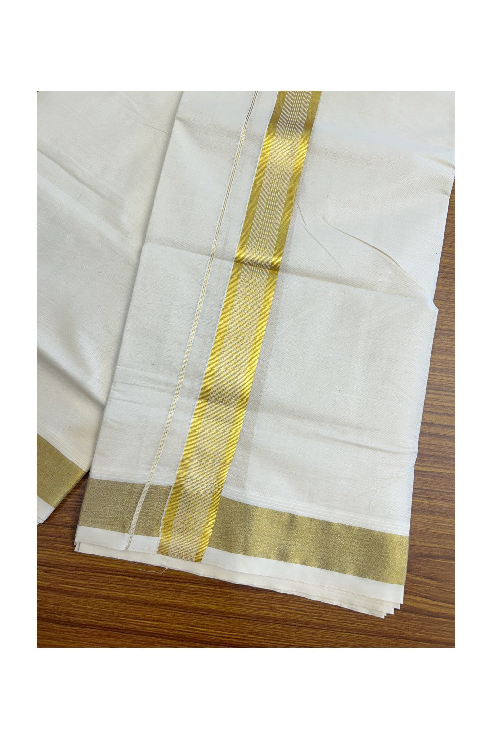 24% DISCOUNT ! KaithariKada Balaramapuram 100% Cotton Double Off white - (Unbleached) Mundu/Dhoti- 80x72 - 2.25 inch KASAVU Stripes kara - 1KK5098VIN