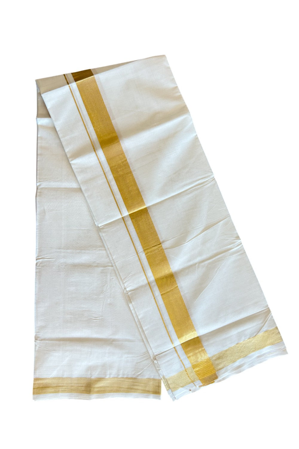 19% DISCOUNT ! KaithariKada Balaramapuram 100%  Cotton Double Off white - (Unbleached) Mundu/Dhoti-100X100 - 1.5 inch KASAVU kara - 2KK5110THI