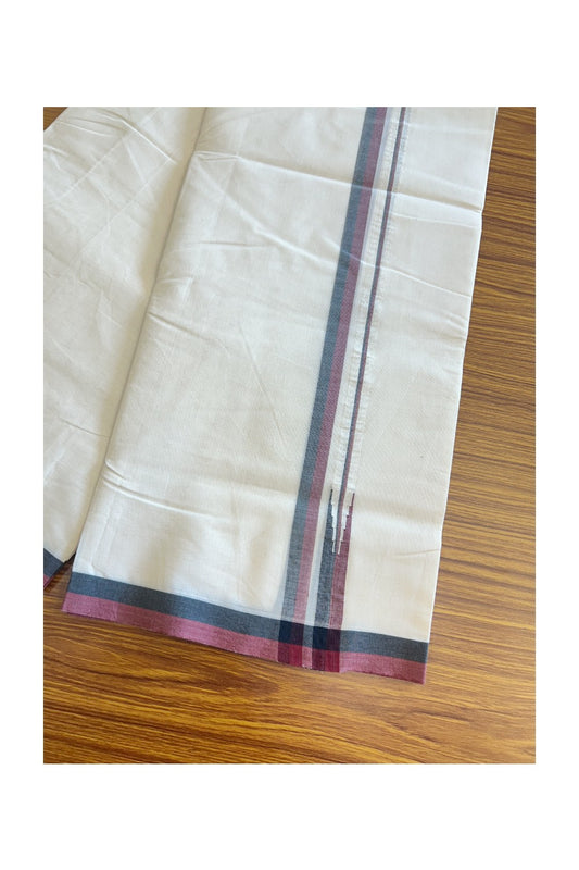 DMK Veshti - 23% Discount !! KaithariKada Balaramapuram Double Off white - (Unbleached) Mundu/Dhoti - 100X100 - 0.75 inch Puliyilakkara Maroon & Black Chutty Kara - 1KK5117ASH