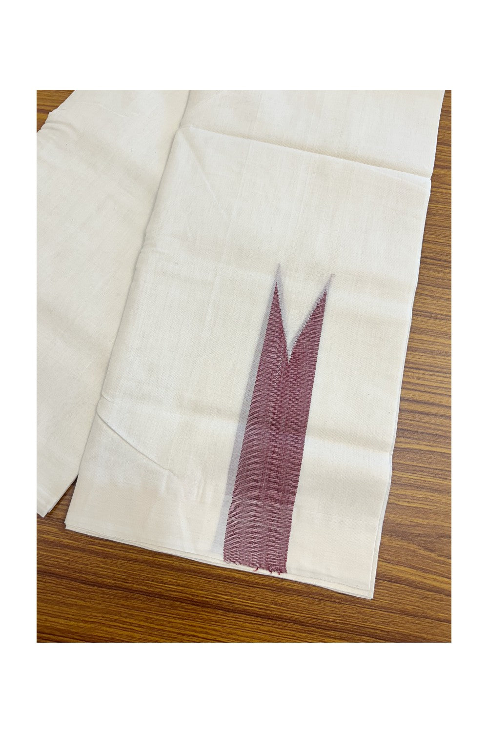 37% Discount !! KaithariKada HANDLOOM Unakkupaav Balaramapuram - 100% PURE Cotton Off White - (Unbleached) Double Mundu/Dhoti - 100x100 - 1.75 Inch Maroon Chutty Kara- 1KK5141ABH