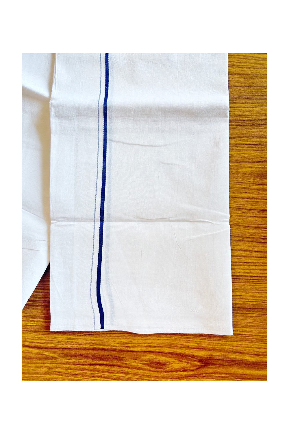 30% OFFER! KaithariKada 100% Cotton Balaramapuram HANDLOOM Single  PURE WHITE Mundu/Dhoti - 1 Line  0.5 Inch Navy Blue kara-KK45KAI1