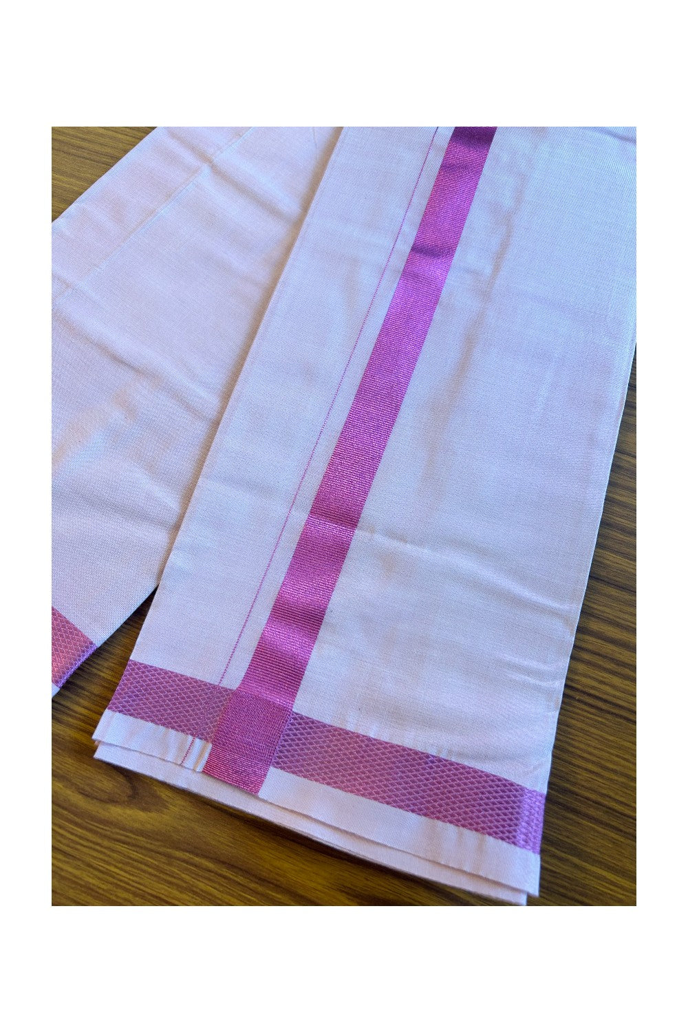 NEW! Kaitharikada Special - Pure Silk Men's Shirt & Dhoti Set - Pink Shaded Half Sleeve shirt and Pink Shaded Dhothi with Pink Kasavu Kara - 1KK6004SAR.