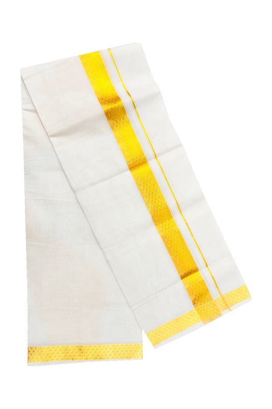 18 % DISCOUNT ! KaithariKada HANDLOOM Unakkupaav Balaramapuram - 100% PURE Cotton Off White Double Mundu/Dhoti - KASAVU CHECK DESIGN 2.5 inch KARA- ABH10