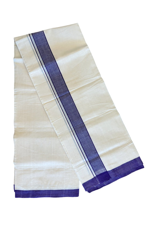 KaithariKada Balaramapuram 100% Cotton Double Off white Mundu/Dhoti-100x100 2.25  inch Violet Kara - 10KK500KK