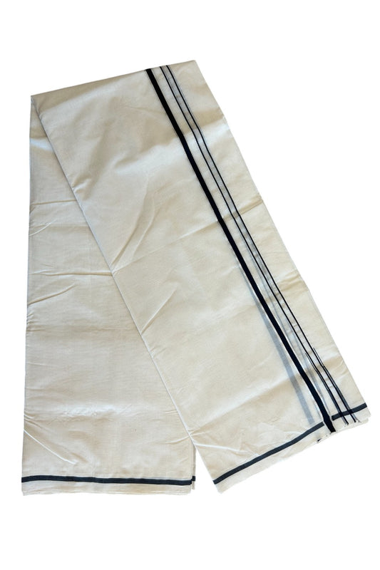 20% Discount KaithariKada HANDLOOM Millpaav Balaramapuram - 100% PURE Cotton off white - (Unbleached) Double Mundu/Dhoti - 0.5 inch  Puliyilakkara silver kasavu & Black Chutty - 10KK5011RAM