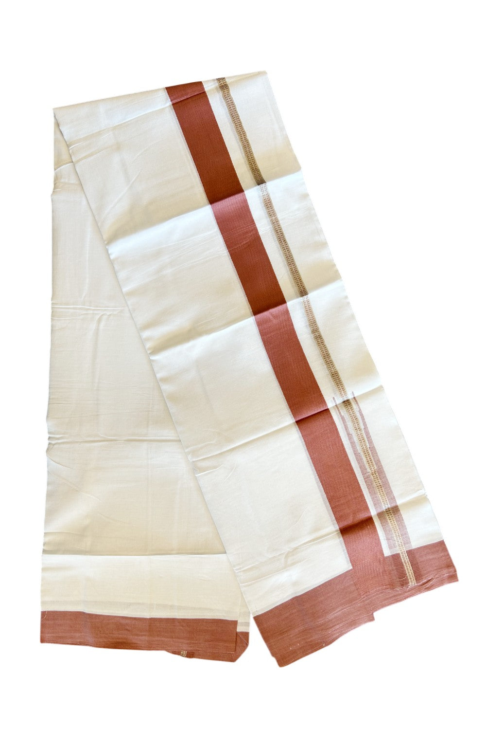 Kaitharikada  Balaramapuram 100% Pure Cotton PURE WHITE Double Mundu/Dothi - 80x92 - 1.5 Inch Brick Red & Silver Chutty kara - 10KK5022VAN