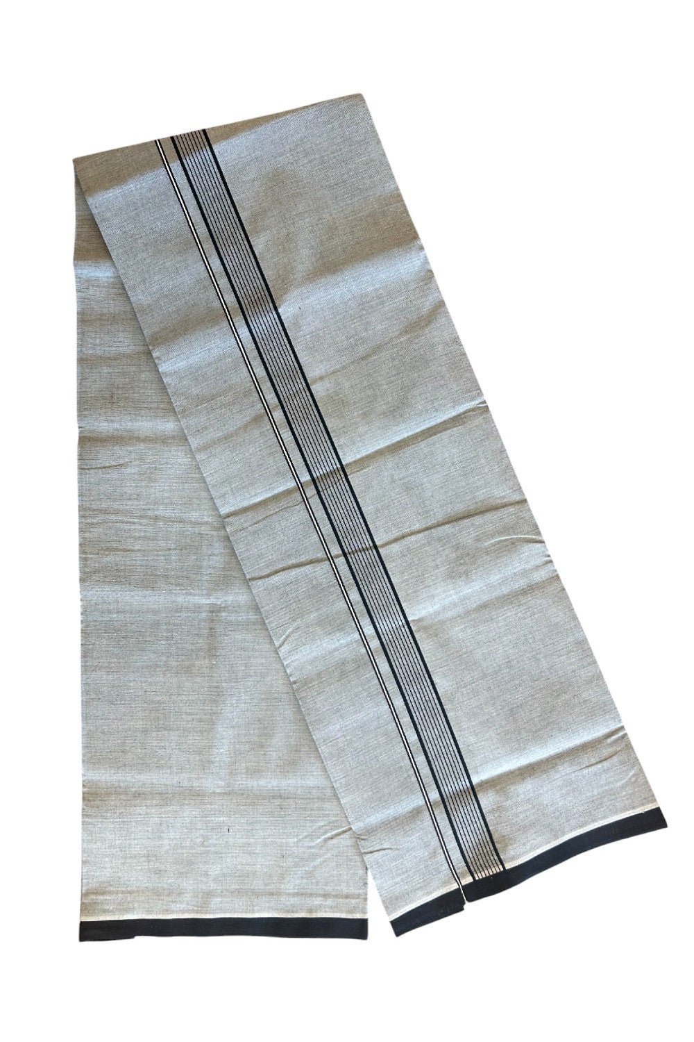 35% Discount !! KaithariKada 100% Pure Cotton - Colour Mundu Single Mundu/ Dhothi Ash Grey COLOUR BODY &  Black Striped 1.5 inch Kara- 10KK5030ASH