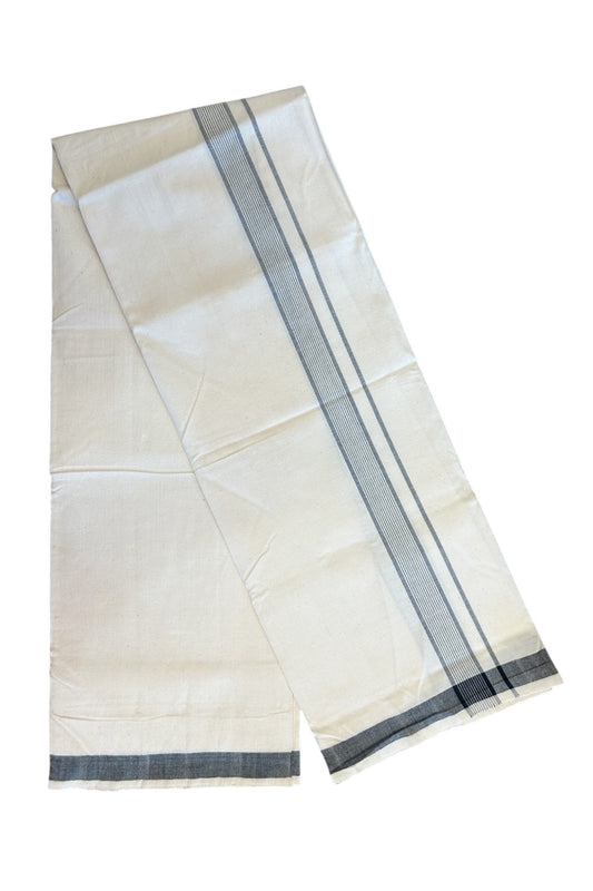 32% Discount KaithariKada 100% Cotton Balaramapuram HANDLOOM Single Mundu/Dhoti - Off White (Unbleached) 2inch Black Kara Stripes-319