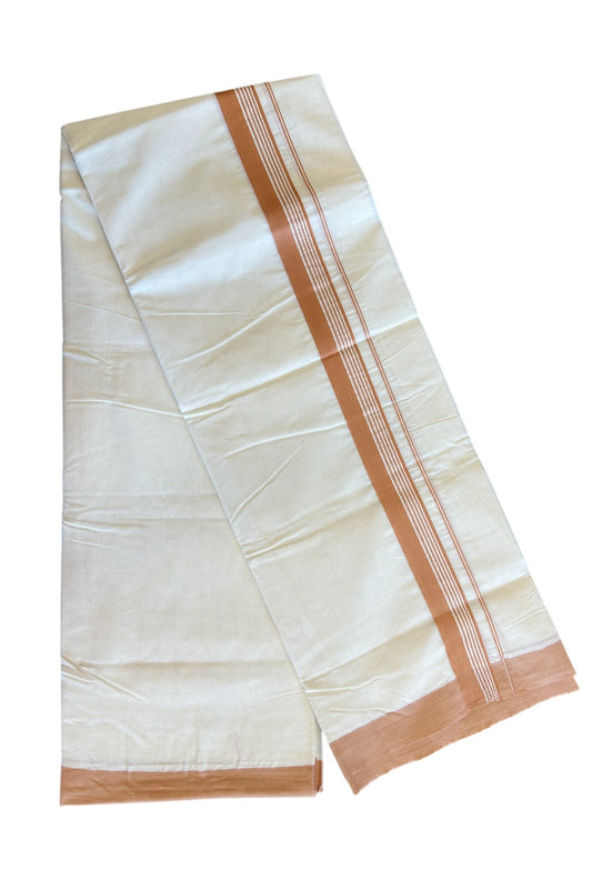 20% DISCOUNT!! KaithariKada Balaramapuram 100% Cotton Double Off white - (Unbleached) - Mundu/Dhoti- 100x100 - 2inch Light Brown Kara - 128