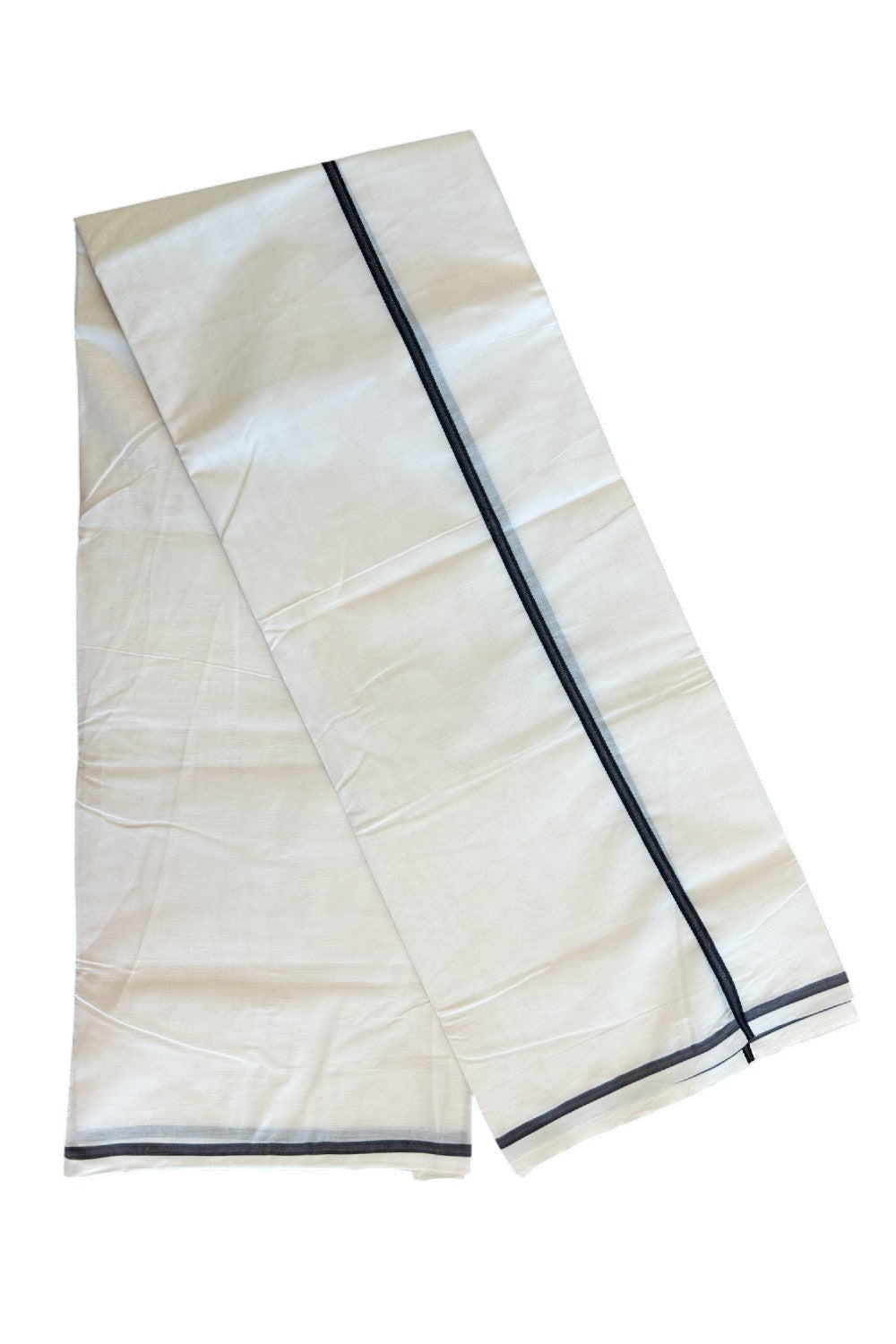 19% Discount !! KaithariKada Balaramapuram 100% Cotton Double off white - (Unbleached) Mundu/Dhoti - 100X100 0.25inch Dark Brown & Black Kara - 10KK5055ASH