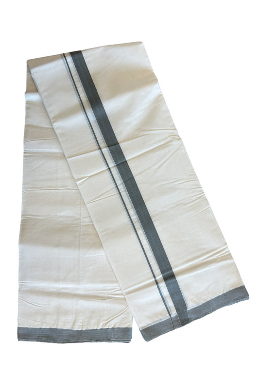 15% DISCOUNT! KaithariKada HANDLOOM Millpaav Balaramapuram - 100% PURE Cotton Off White - (Unbleached) Double Mundu/Dhoti -1.5 inch GRAY KARA -1.