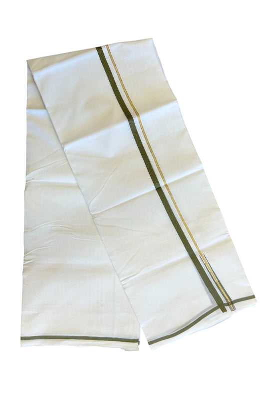 NEW!! 16% Discount KaithariKada Balaramapuram 100% Cotton PURE WHITE Double Mundu/Dhoti- 100x100 1cm Green And Kasav Puliyilakkara Chutty - 10KK5067KK