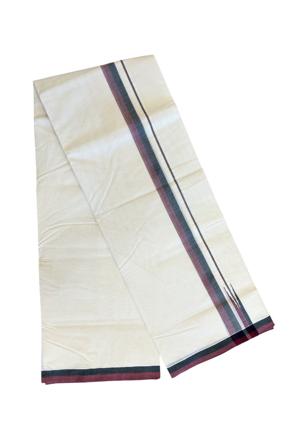 DMK Veshti - 21% Discount !! KaithariKada Balaramapuram Double Off white - (Unbleached) Mundu/Dhoti - 100X100 - 1.15 inch Puliyilakkara Maroon & Black  Chutty Kara - 10KK5074ASH