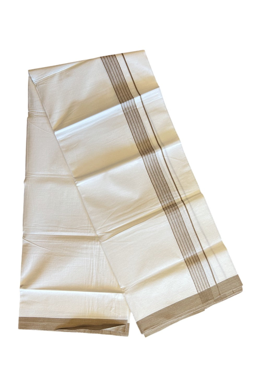 8% Discount ! Kaitharikada Balaramapuram 100% Cotton PURE WHITE SINGLE Mundu/Dothi - 1.75 inch Light Brown Striped Kara (2 meter / 4 muzham) - 10KK5018GAN