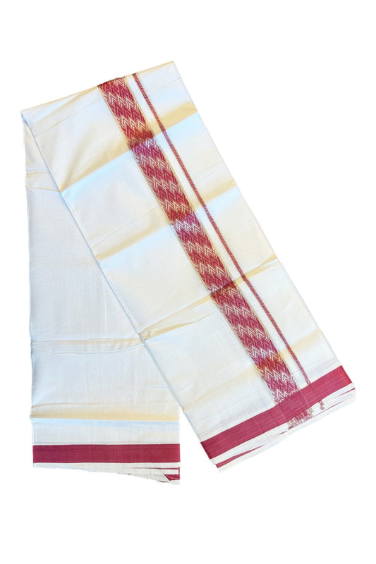 20% DISCOUNT! KaithariKada Balaramapuram 100% Cotton Double PURE white Mundu/Dhoti-100x100   2.25 Inch Silver kasavu dark pink pattern Kara  - 10KK79PMC