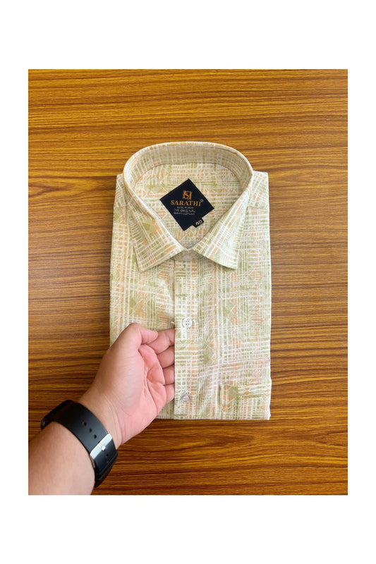 10% Discount !NEW !! Kaitharikada - 100% Pure Cotton MULTI COLOUR Light Green & Brown Design SARATHI The Original Quality Clothing FULL Sleeve shirt.- 10KKW6009SAR