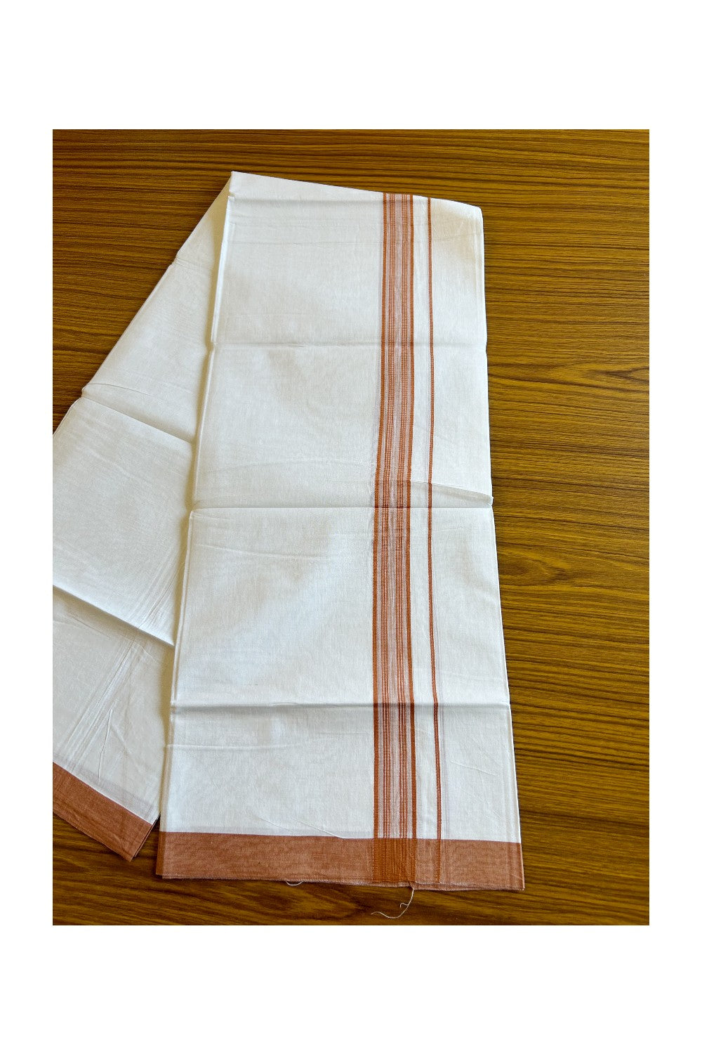 8% Discount ! Kaitharikada Balaramapuram 100% Cotton PURE WHITE SINGLE Mundu/Dothi- 2 inch Orange Striped Kara - 10KK5032GAN