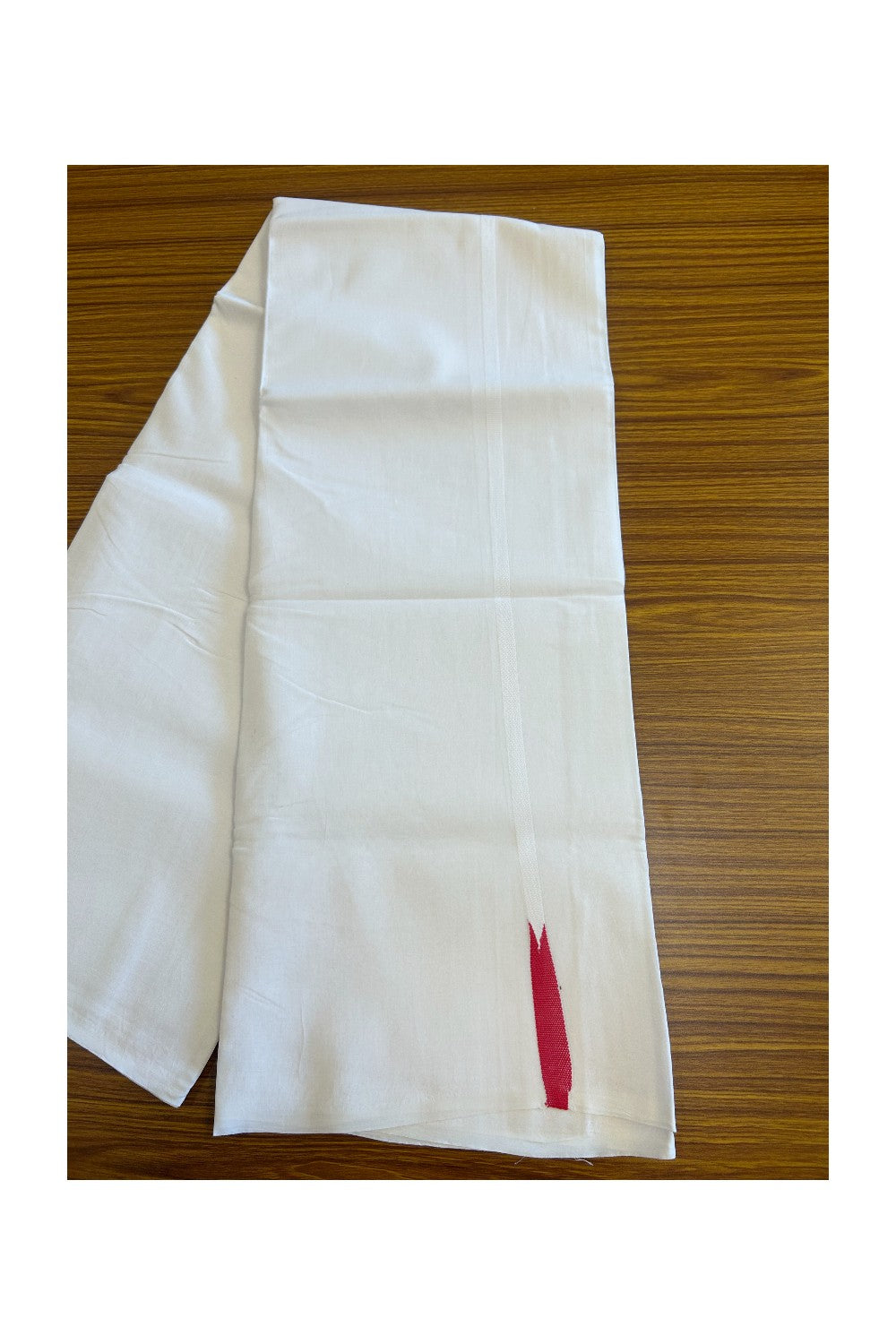 NEW!! KaithariKada Balaramapuram 100% Cotton PURE WHITE Double Mundu/Dhoti-100x100 1.cm  Puliyilakkara Chutty Deep Red Long Kara-206