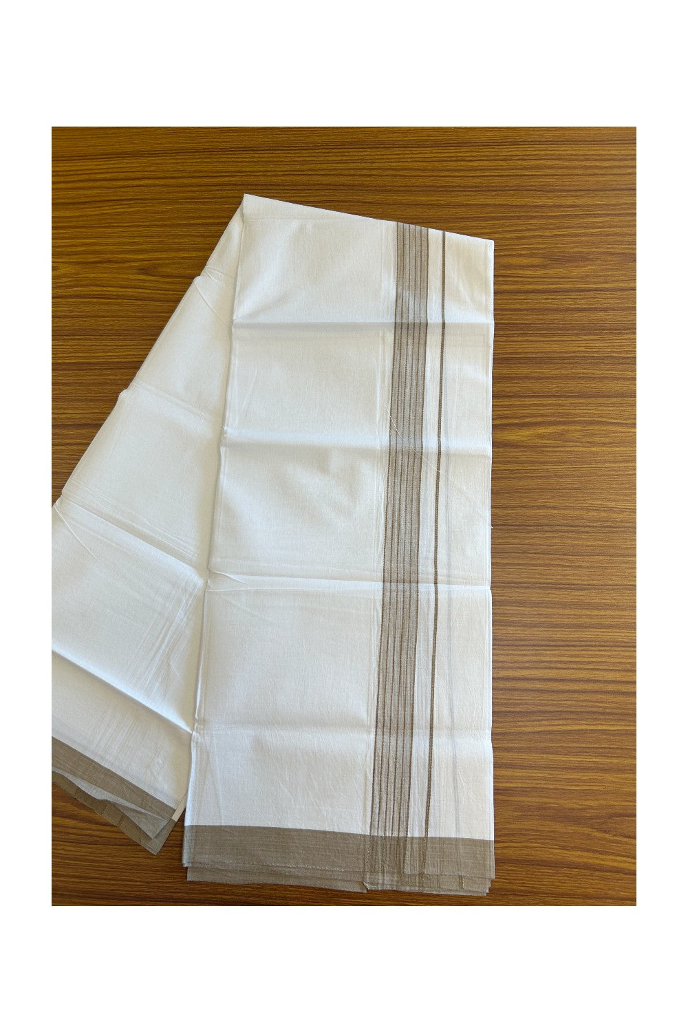 8% Discount ! Kaitharikada Balaramapuram 100% Cotton PURE WHITE SINGLE Mundu/Dothi - 1.75 inch Light Brown Striped Kara (2 meter / 4 muzham) - 10KK5018GAN