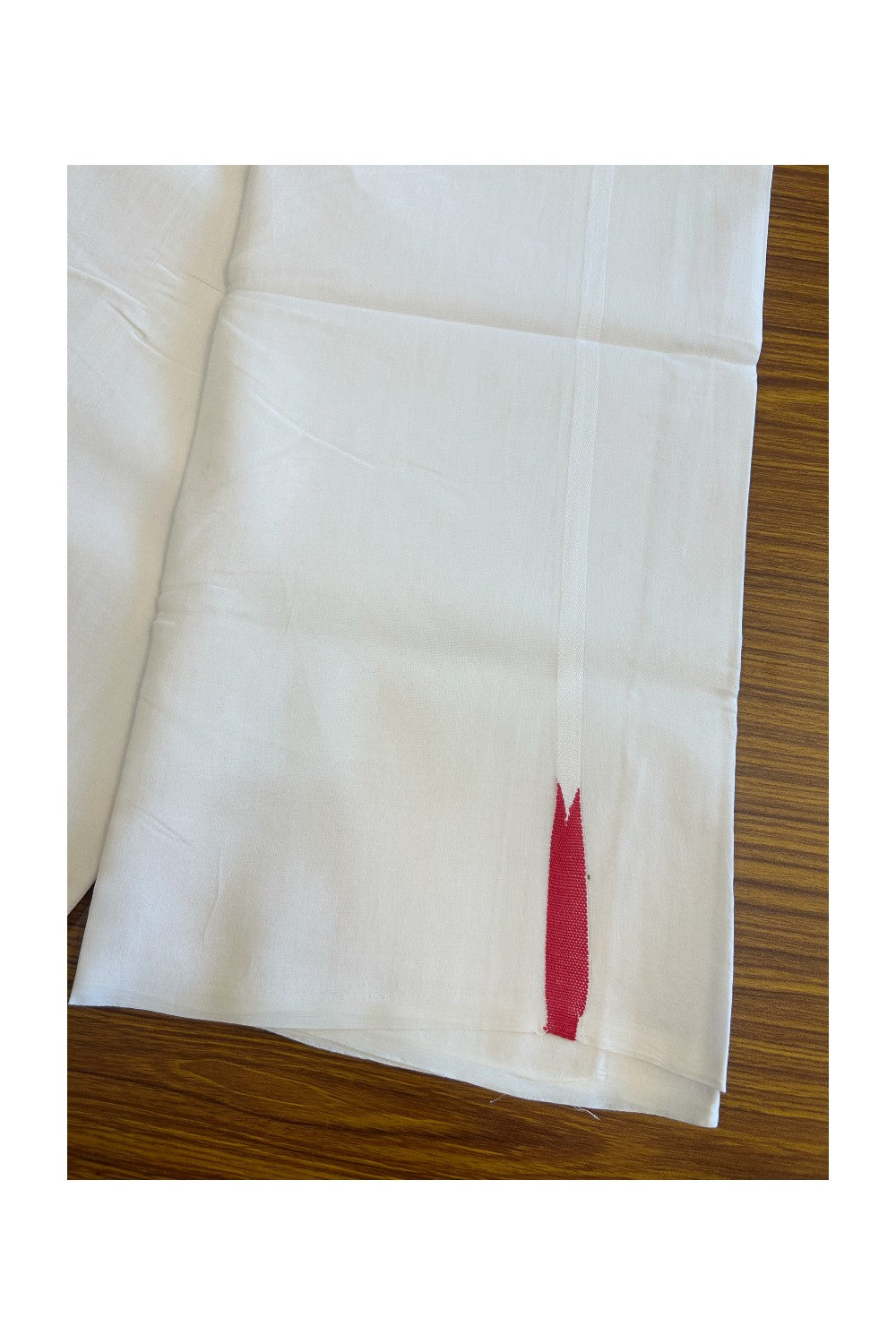 NEW!! KaithariKada Balaramapuram 100% Cotton PURE WHITE Double Mundu/Dhoti-100x100 1.cm  Puliyilakkara Chutty Deep Red Long Kara-206