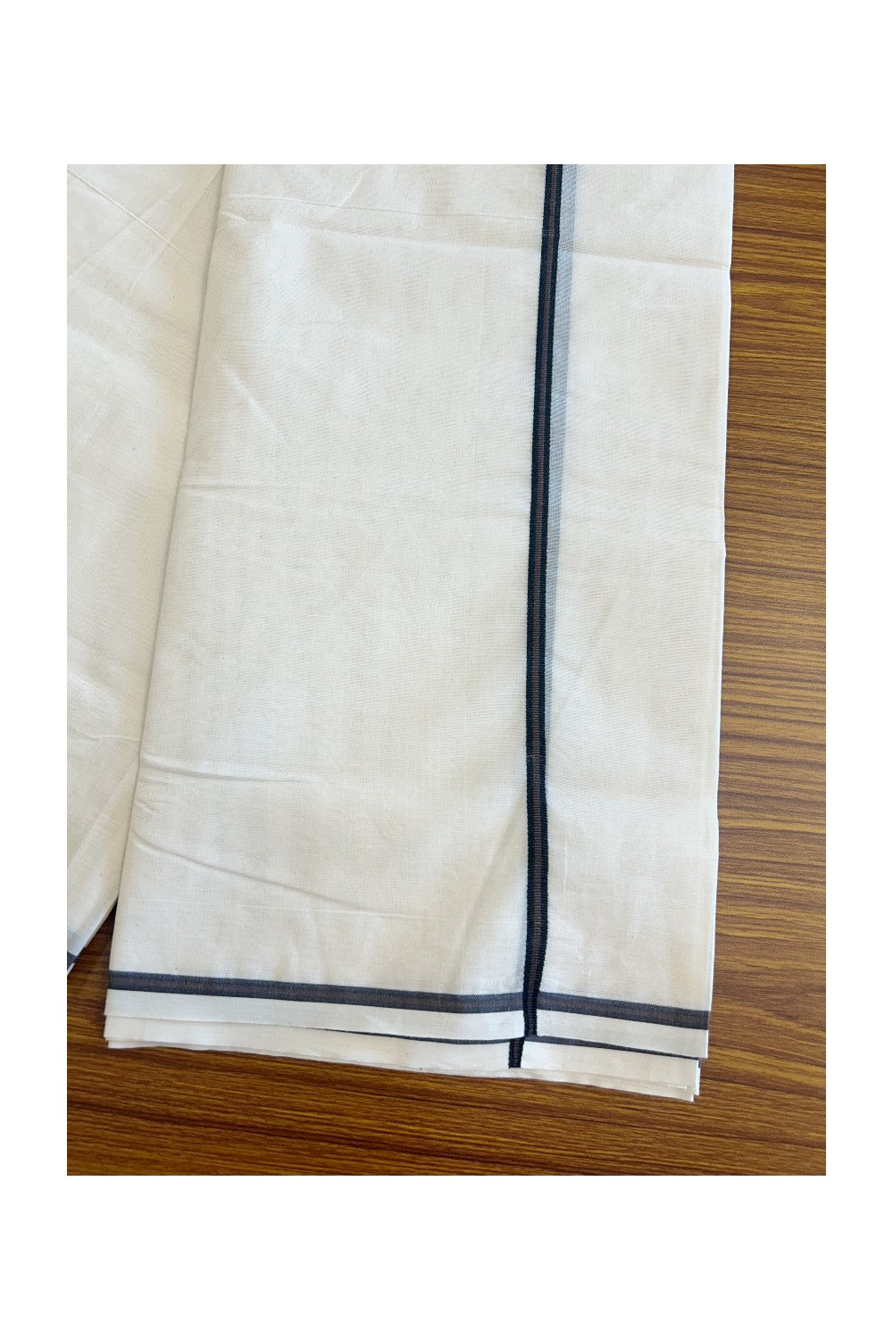 19% Discount !! KaithariKada Balaramapuram 100% Cotton Double off white - (Unbleached) Mundu/Dhoti - 100X100 0.25inch Dark Brown & Black Kara - 10KK5055ASH