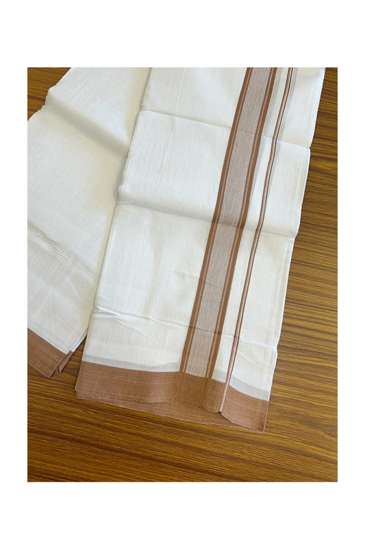 Linen Dhoti NEW! 20% Discount from Kaitharikada.com - Double Mundu/Dhoti 80x90 Thread PURE WHITE - Pure Cotton + Linen -2.25 Inch Brown Shaded Kara - 28KK5115THI