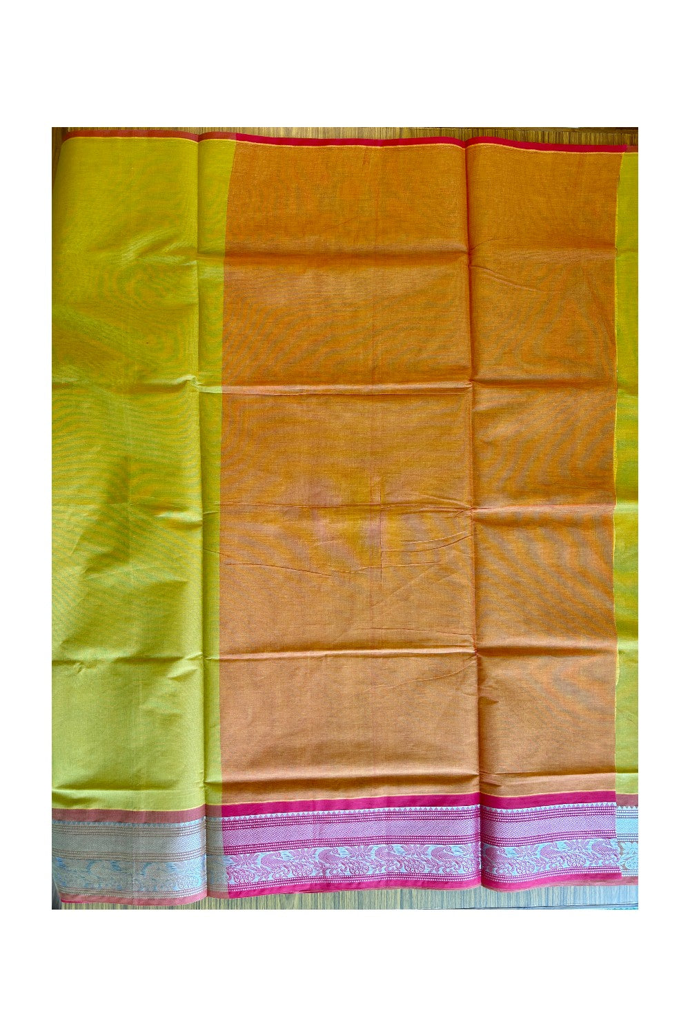 KaithariKada- Balaramapuram Saree - 100% PURE Cotton Silk - Mustard Yellow & Chillly Red. Design -10KK1005PAN.