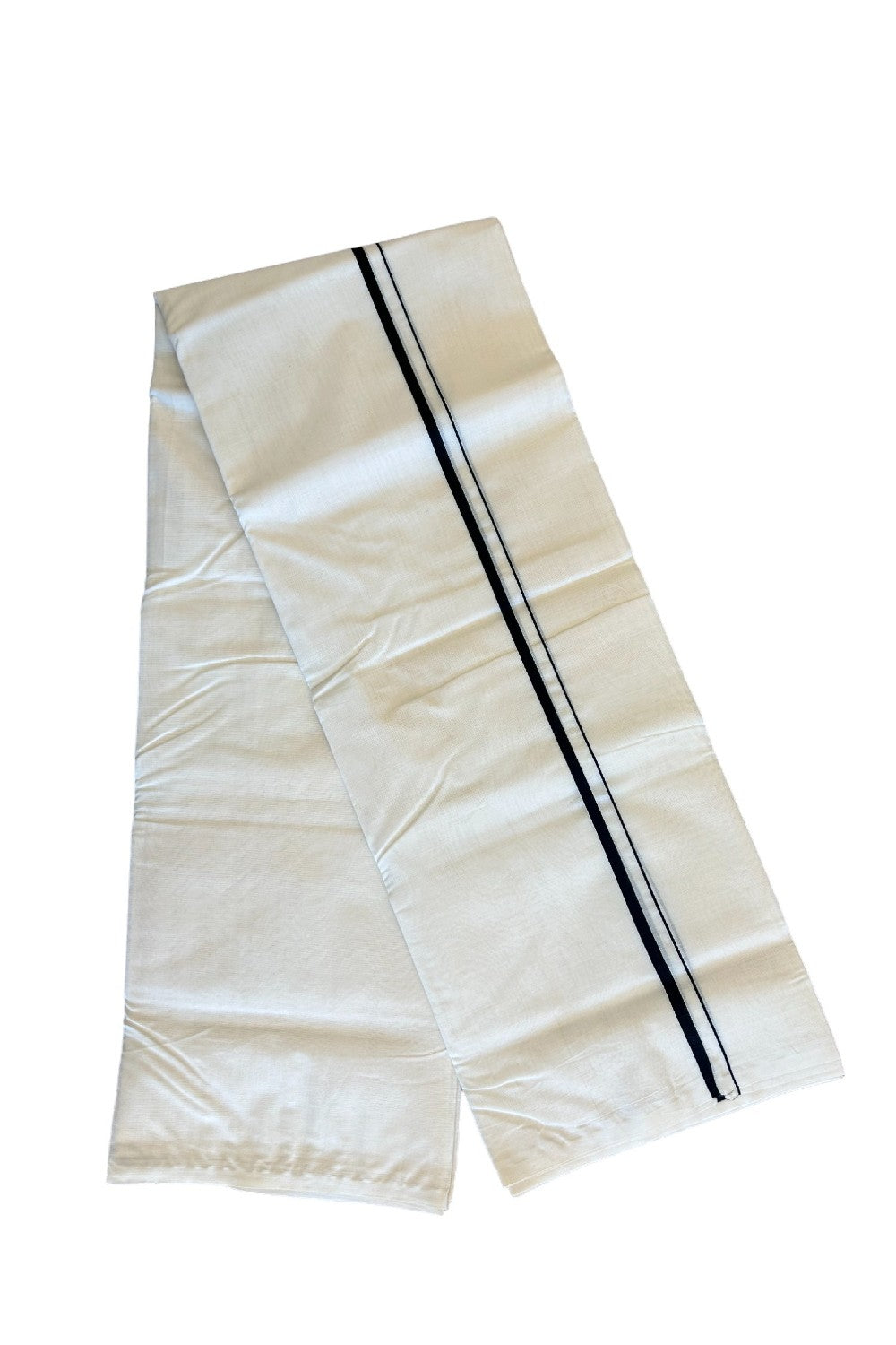 18% DISCOUNT ! KaithariKada Balaramapuram 100% Cotton Double Off white Mundu/Dhoti-100X100- 2. cm Black Kara.- 11KK417ASH