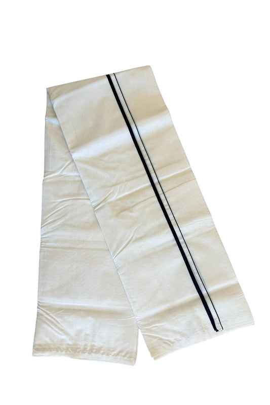 18% DISCOUNT ! KaithariKada Balaramapuram 100% Cotton Double Off white (Unbleached) Mundu/Dhoti-100X100- 2. cm Black Kara 3.72 mtr (8 Muzham) - 11KK417ASH