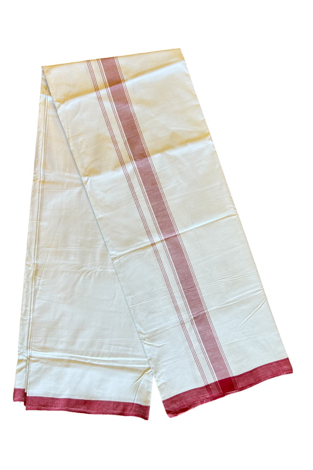 Ultimate HANDLOOM-19% Discount! - Kaitharikada Kalamachal-Government Sealed HALLMARKED-100% PURE COTTON! (80x80) Twisted Thread- Light WHITE SINGLE Mundu / Dhoti - 2.25 inch Red Striped Kara - 11KK478KAL