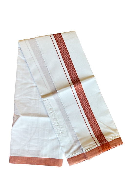 KaithariKada Balaramapuram  COTTON SINGLE PURE WHITE VELCRO Mundu/Dhoti - 1.5inch Maroon kara - 11KK485SRI