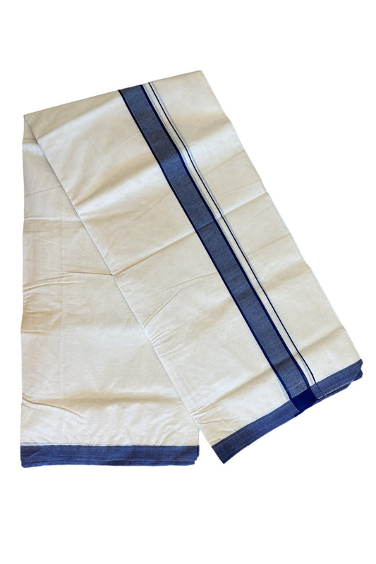 10% Discount KaithariKada Balaramapuram 100% Cotton Double Off white Mundu/Dhoti-100x100 2  inch Navy blue Kara - 11KK500KK