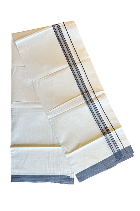 8% Discount ! Kaitharikada Balaramapuram 100% Cotton PURE WHITE SINGLE Mundu/Dothi- 2 inch Dark Blue Striped Kara - 11KK5032GAN