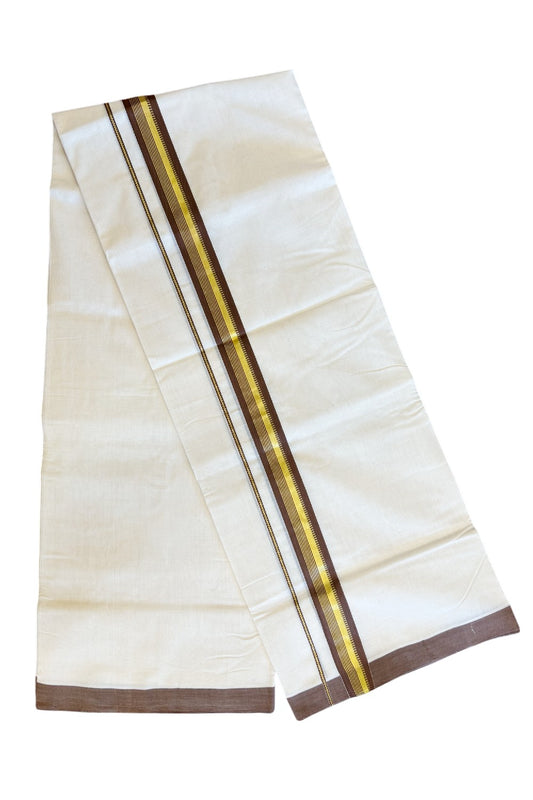 23% Discount KaithariKada HANDLOOM Unakkupaav Balaramapuram - 100% PURE Cotton Off White (Unbleached) Double Mundu/Dhoti -  2.inch Kasavu & Brown Pattern Kara-210