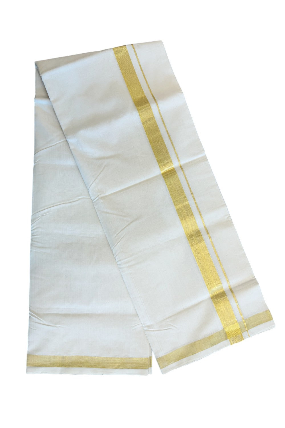 15% DISCOUNT! KaithariKada HANDLOOM Unakkupaav Balaramapuram - 100% PURE Cotton Double Mundu/Dhoti - 1.75inch Kasavu-138