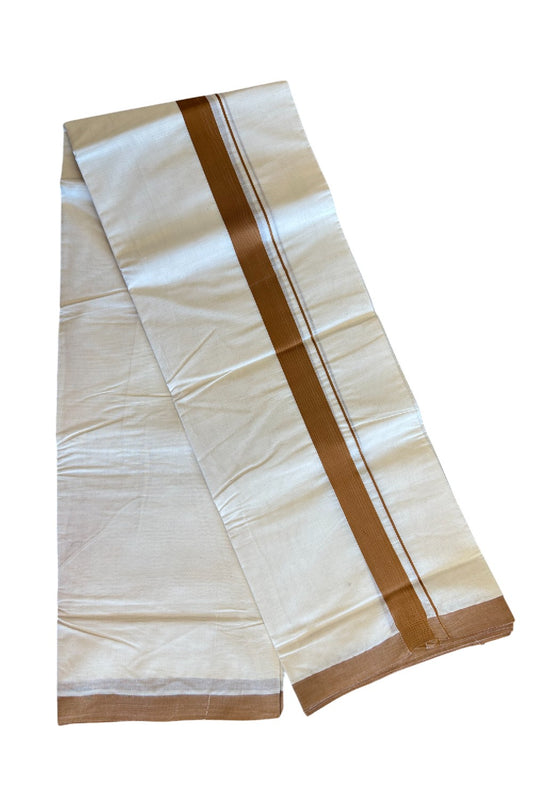 17% Discount KaithariKada Balaramapuram 100% Cotton Double Off white - (Unbleached) - Mundu/Dhoti- 100x80 - 1.75inch Brown Kara 3.75 mtr  - 131