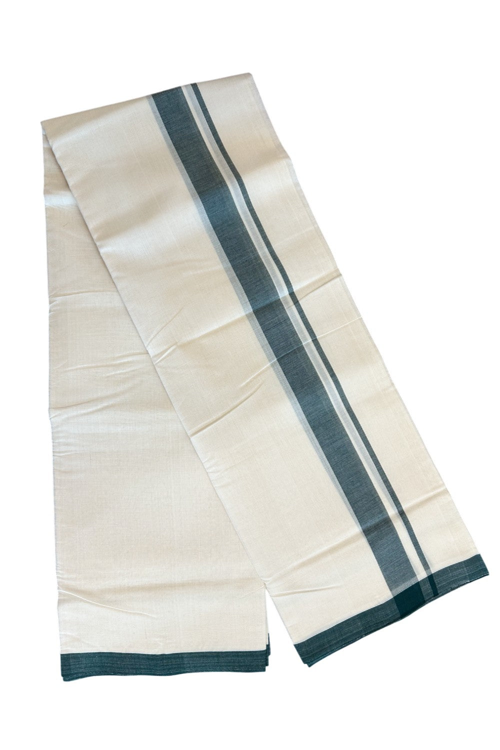 19% Discount! KaithariKada Balaramapuram Handloom 100% Millpaav Cotton Double Mundu/Dhoti Off white (Unbleached) - 100x100 1.5inch Brick Red Mulloth Border 3.62m - 11KK5065KK