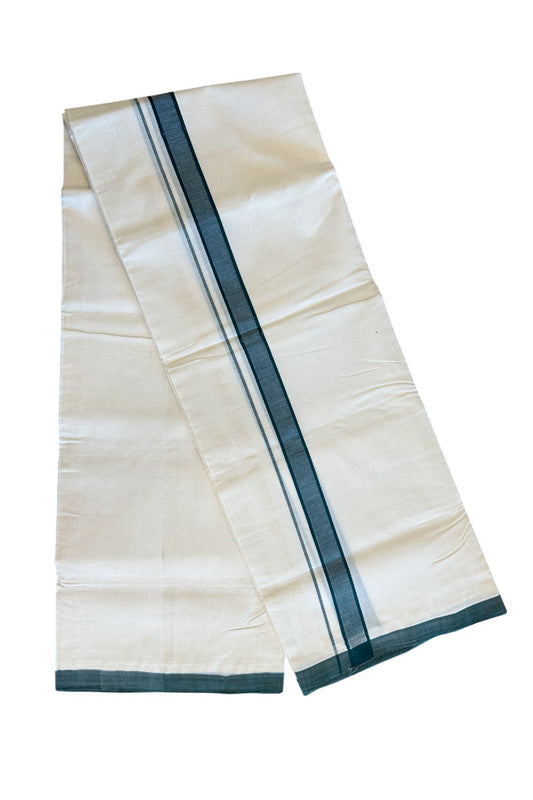 20% DISCOUNT! KaithariKada BALARAMAPURAM HANDLOOM Unakkupaav- 100% PURE Cotton 100x100 Double Mundu/Dhoti OFF WHITE (Unbleached) 3.8 mtr - Dark Green Kara