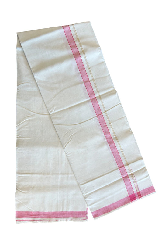 32% Discount ! KaithariKada 100% Cotton Balaramapuram HANDLOOM Single Mundu/Dhoti - Off White (Unbleached)  1.Inch Pink & Stripes Kasavu Puliyilakkara Chutty- KK32KAI