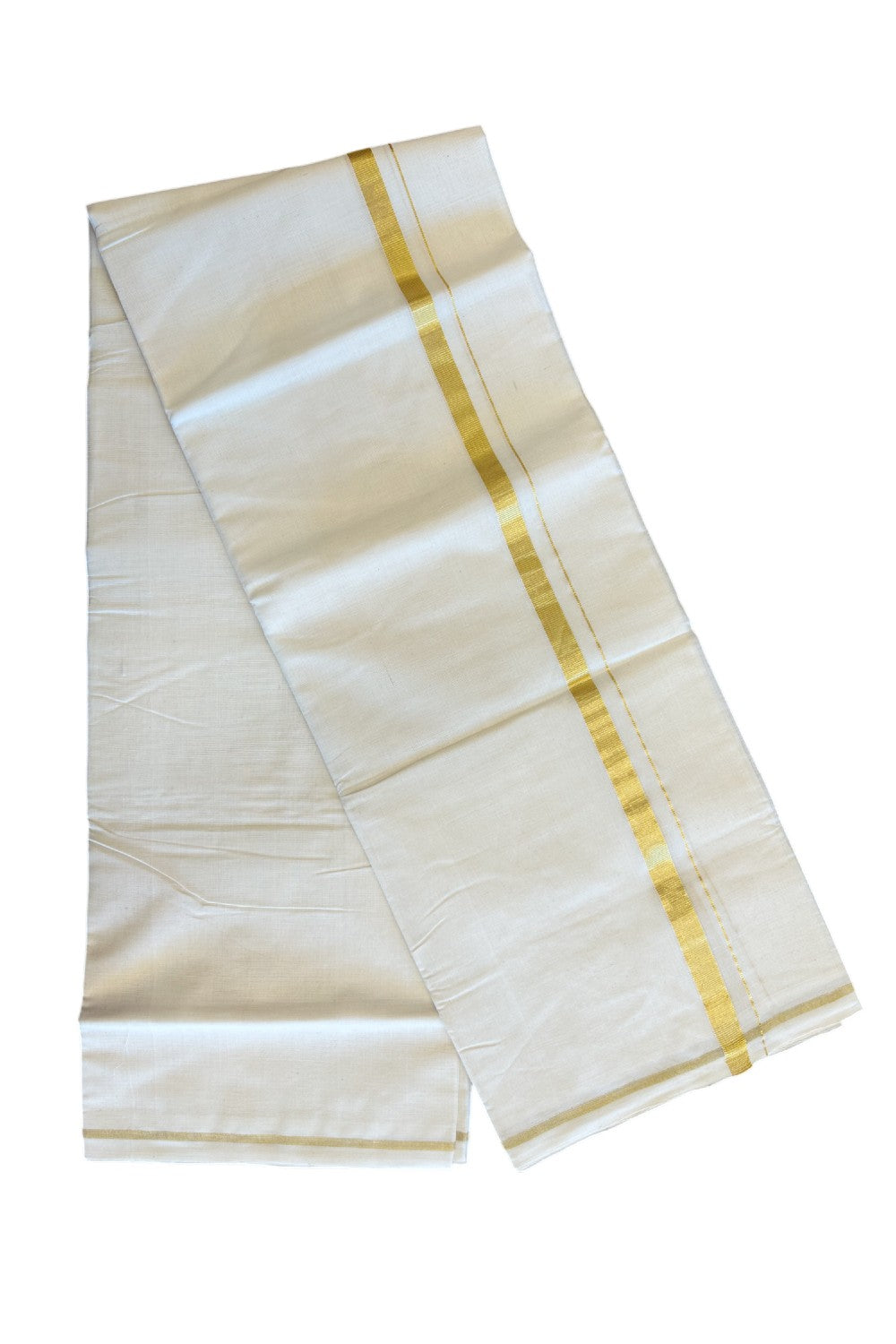 15% DISCOUNT! KaithariKada HANDLOOM Millpaav Balaramapuram - 100% PURE Cotton Off White - (Unbleached) Double Mundu/Dhoti - 2 cm  KASAVU  KARA -KK53RAM - 1.