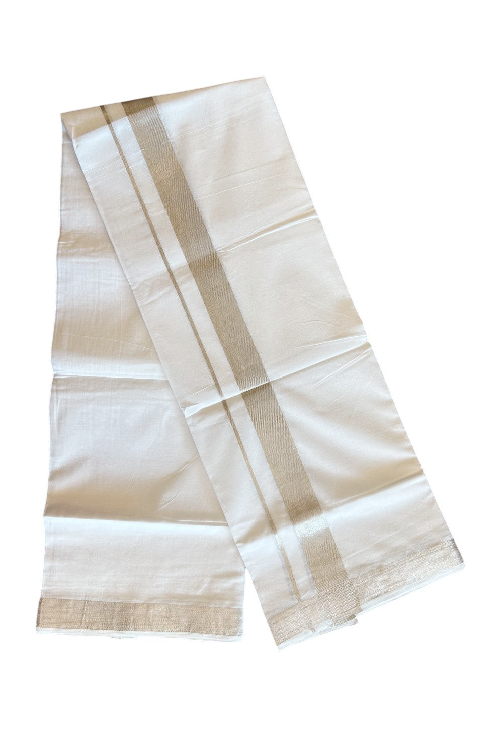 20% DISCOUNT! KaithariKada Balaramapuram 100% Cotton Double PURE white Mundu/Dhoti - 100x80 - 1.5 inch Silver Kasavu Kara - 11KK5109THI